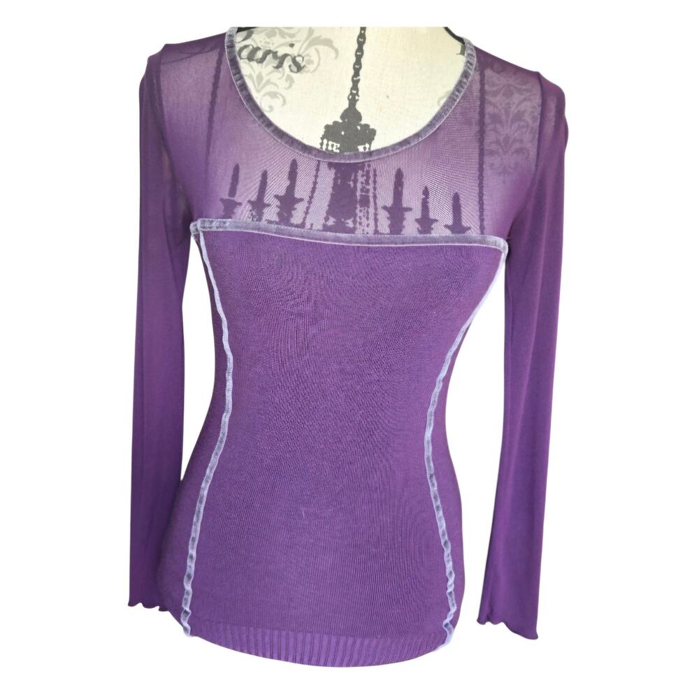 Y2k Purple Sportstaff Mesh Long Sleeve Top Size S